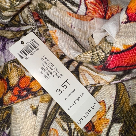 NWT Chicos Linen Flora Print Straight Leg Pants Size 3.5T 3.5 Tall Large - Picture 5 of 8